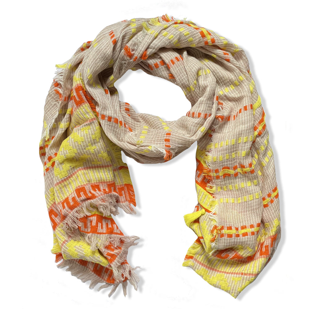 Clearance Line Scarf Beige Yellow Orange