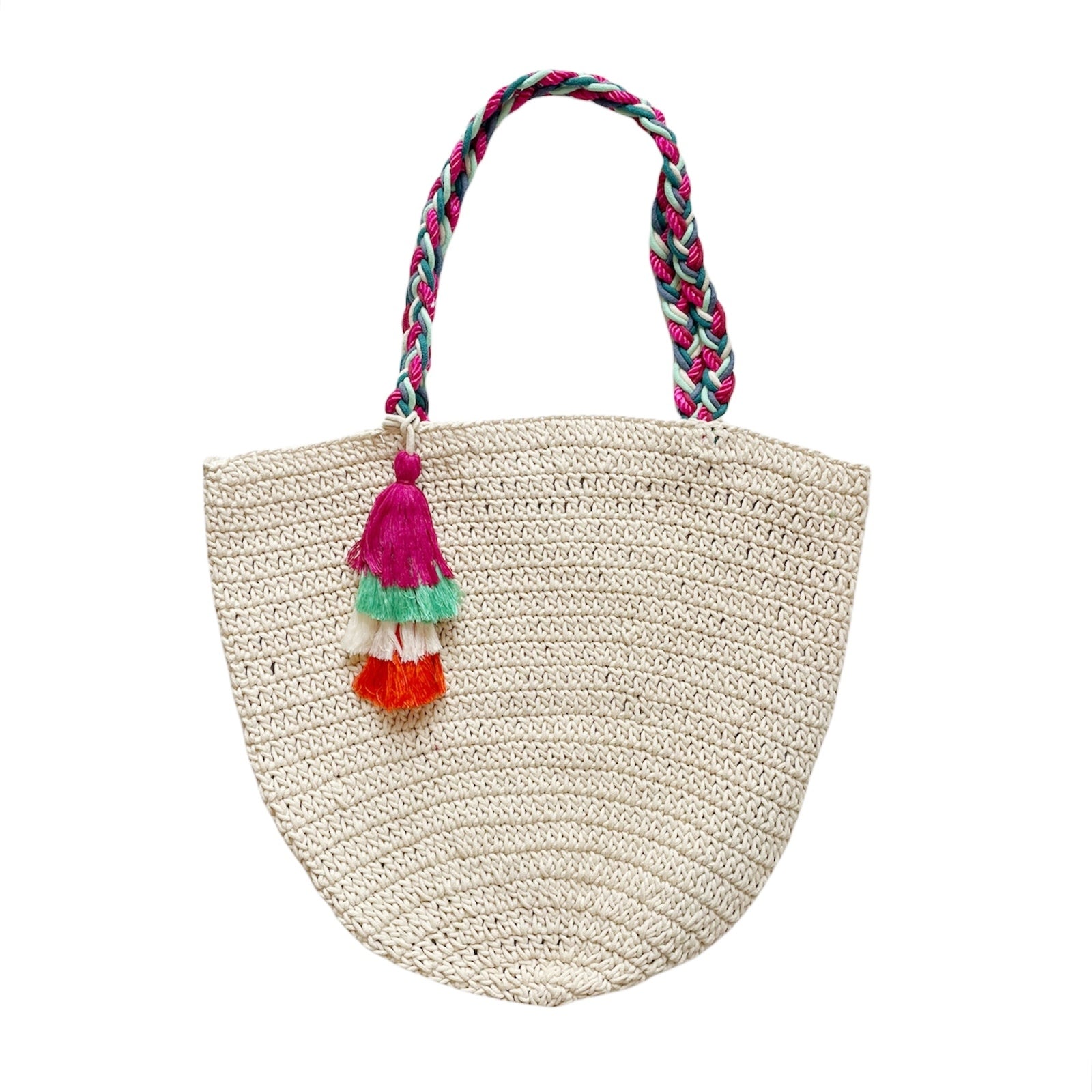 Rattan Tote with Multi Colour Tassle