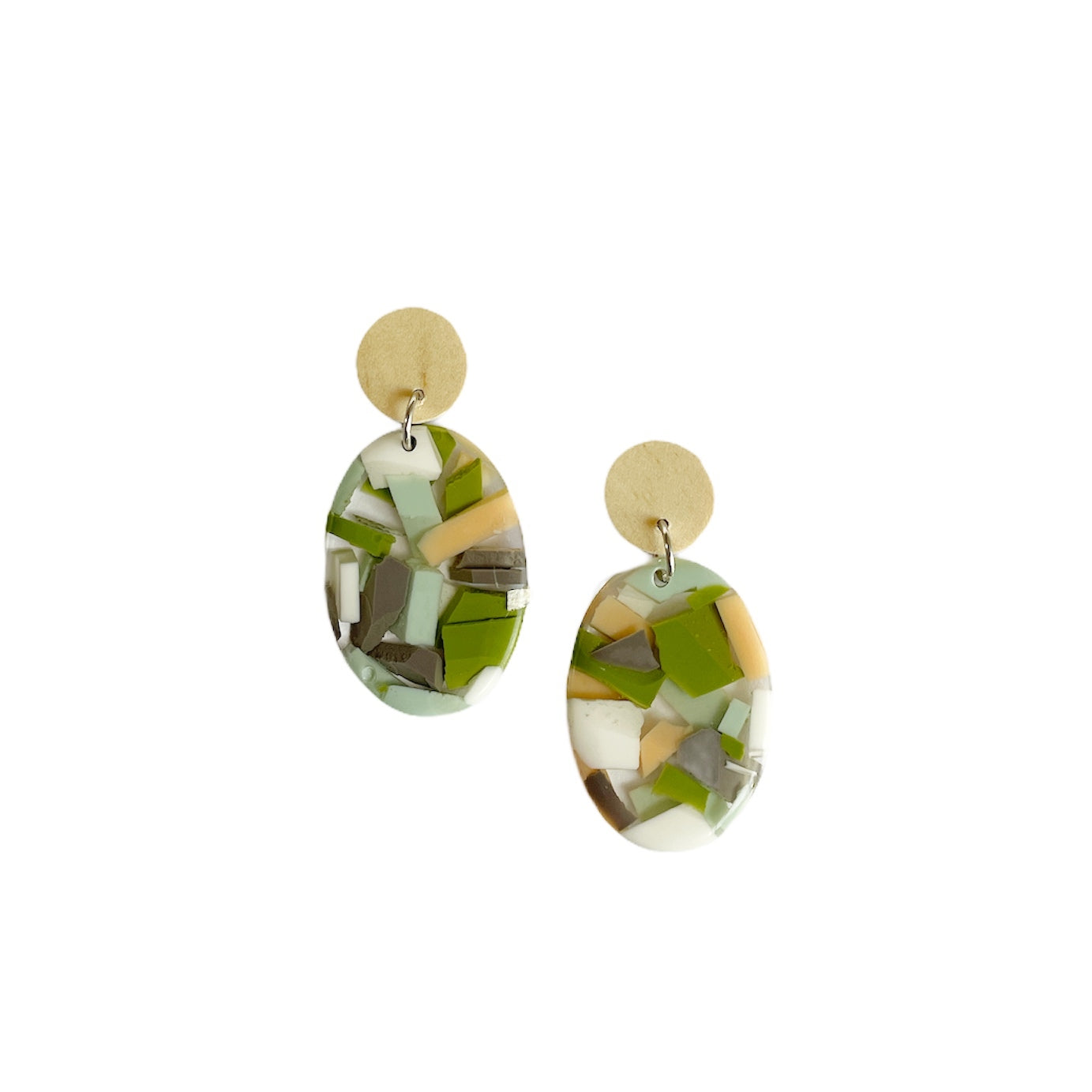 Carmel Light Wood Resin Earring Green