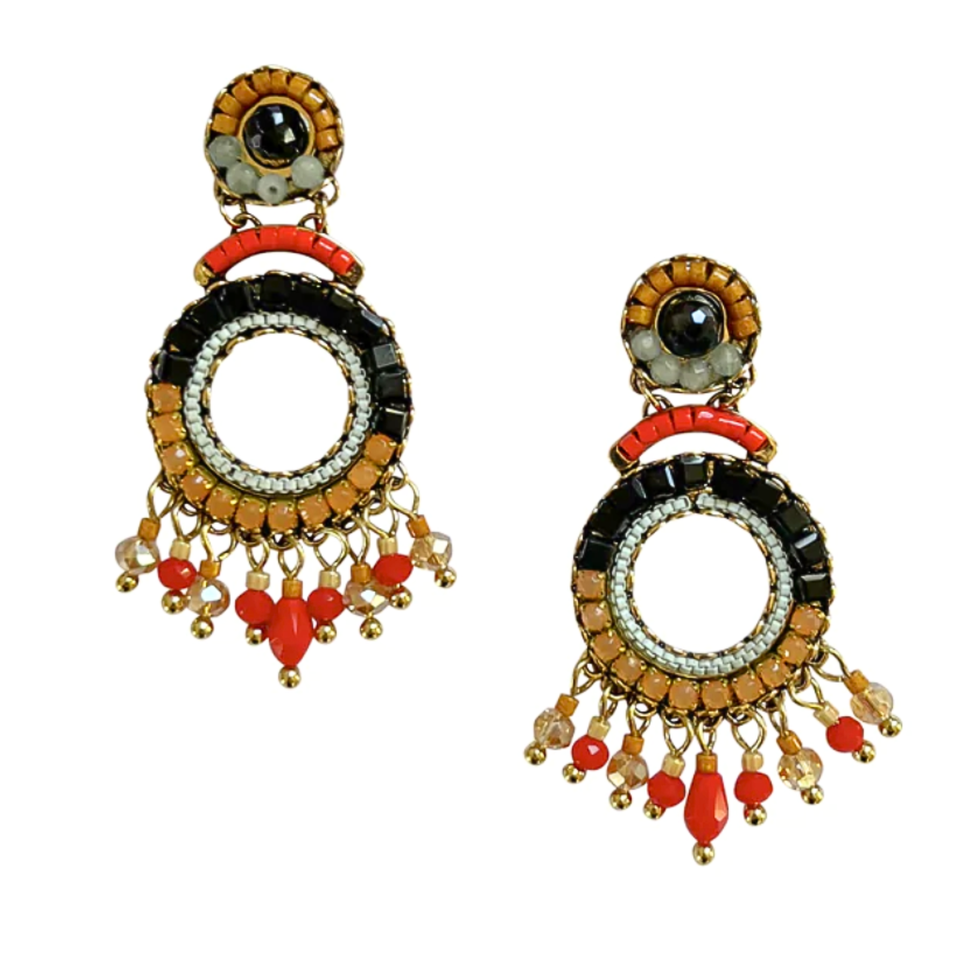 Stormi Beaded Boho Earring Black Red