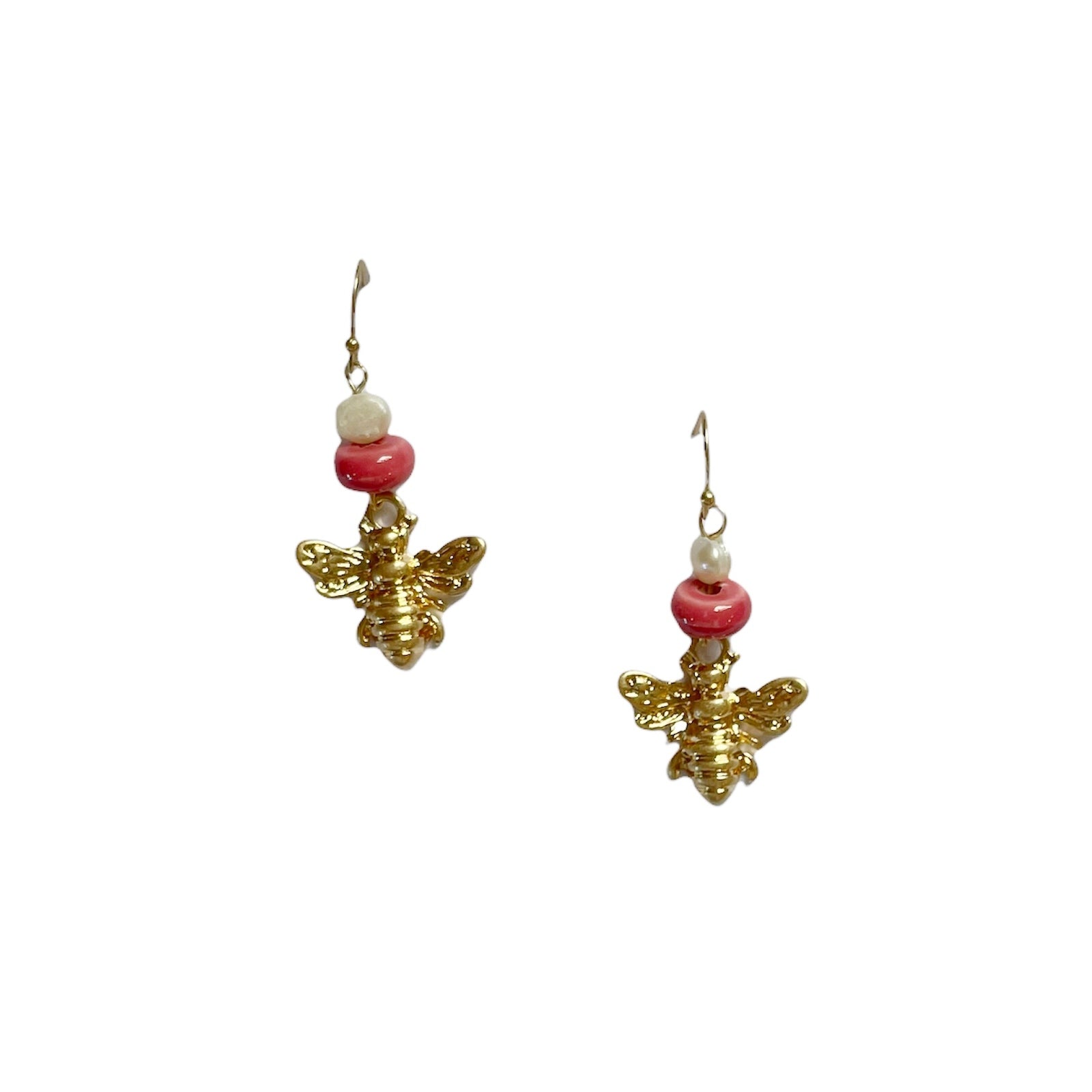 Bee Charm Beaded Earring Pink