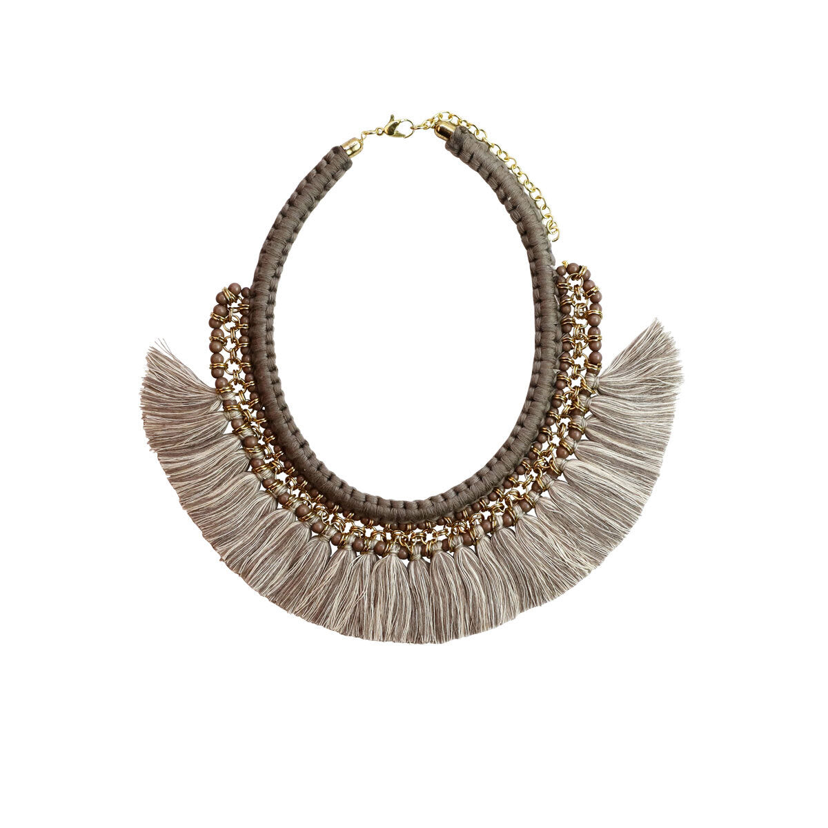 Clearance Gypsy Fringe Statement Necklace Brown