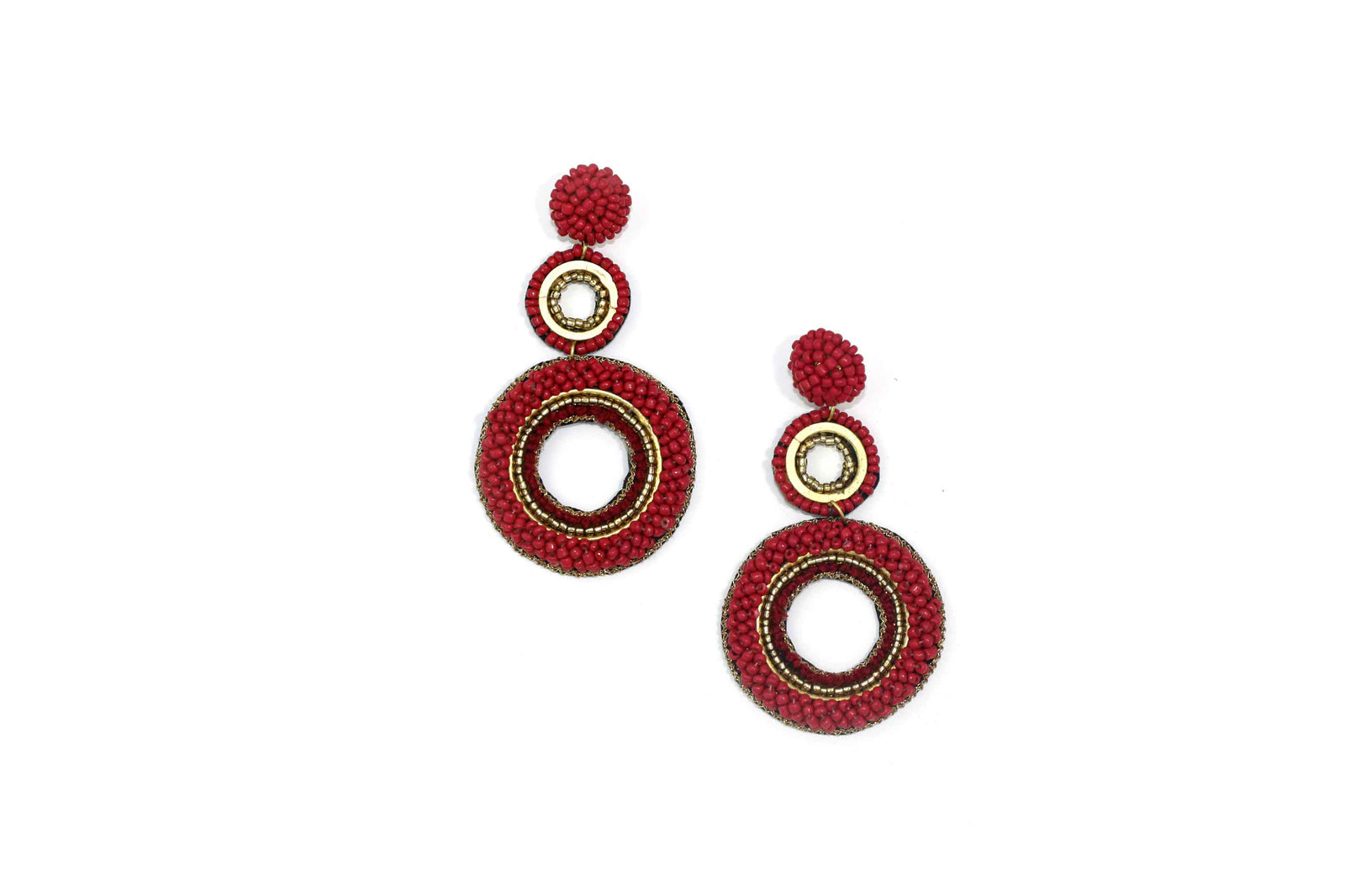 Clearance Beaded Disc Earring VC9719R Red