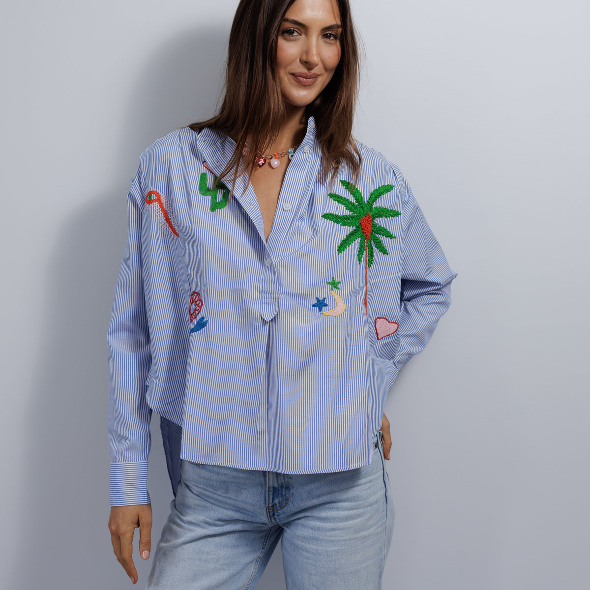 Pure Cotton Shirt Medium Large Blue Z09BLML