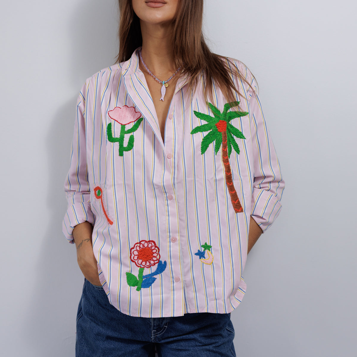 Pure Cotton Shirt Medium Large Pink Z09PIML