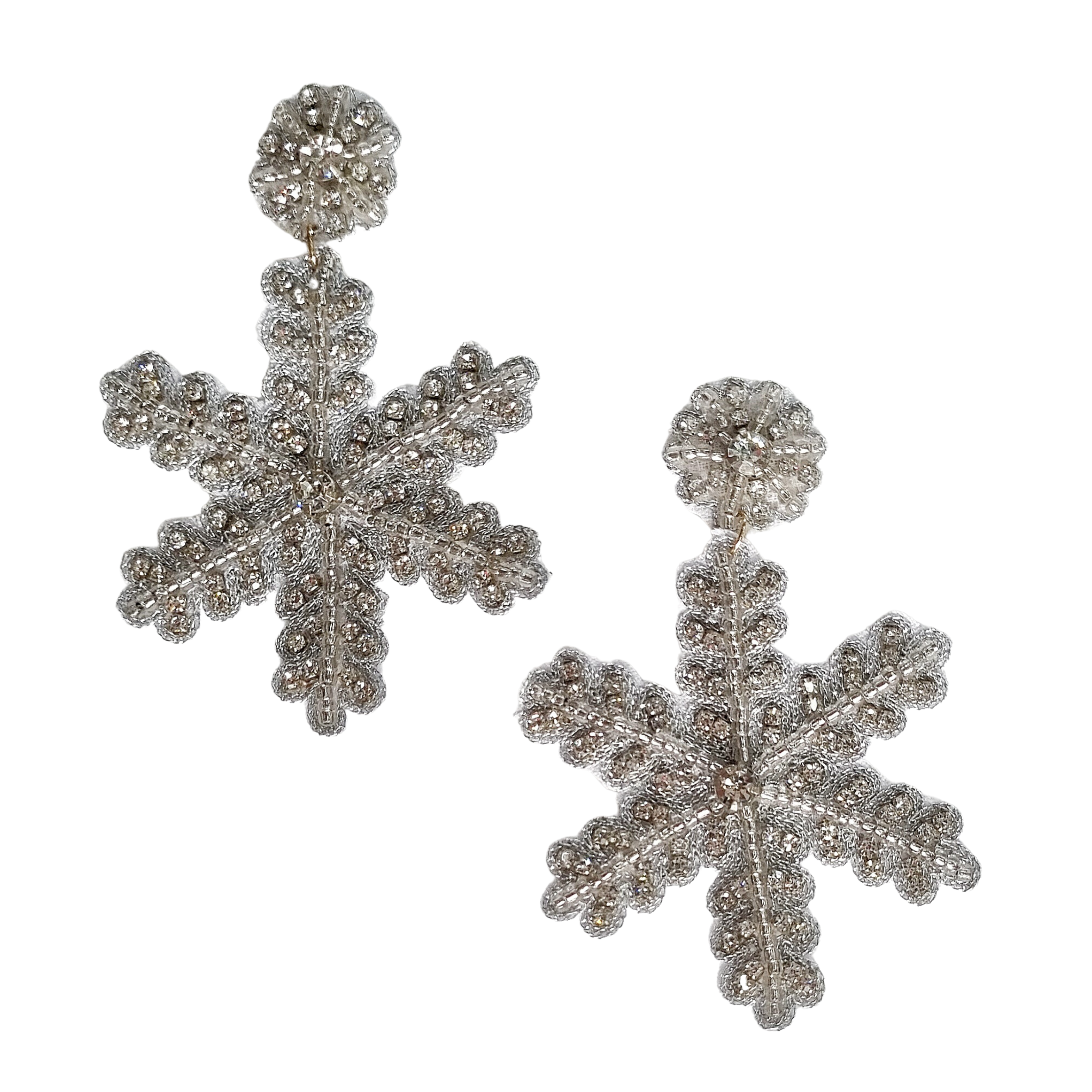 Christmas Snowflake Beaded Earring Silver