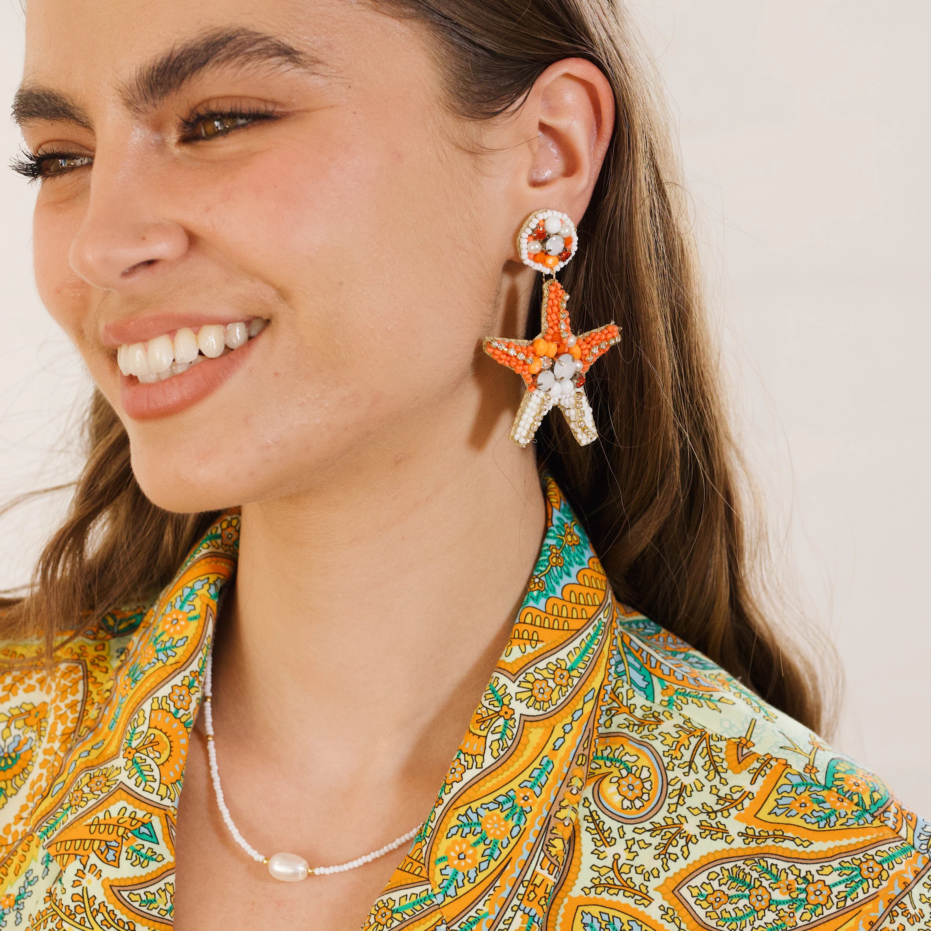 Beaded Starfish Earring FJEA500ORANGE
