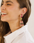Beaded Cheers Champagne Bottle Earring Hot Pink