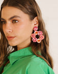 Iris Beaded Floral Earring Pink Orange