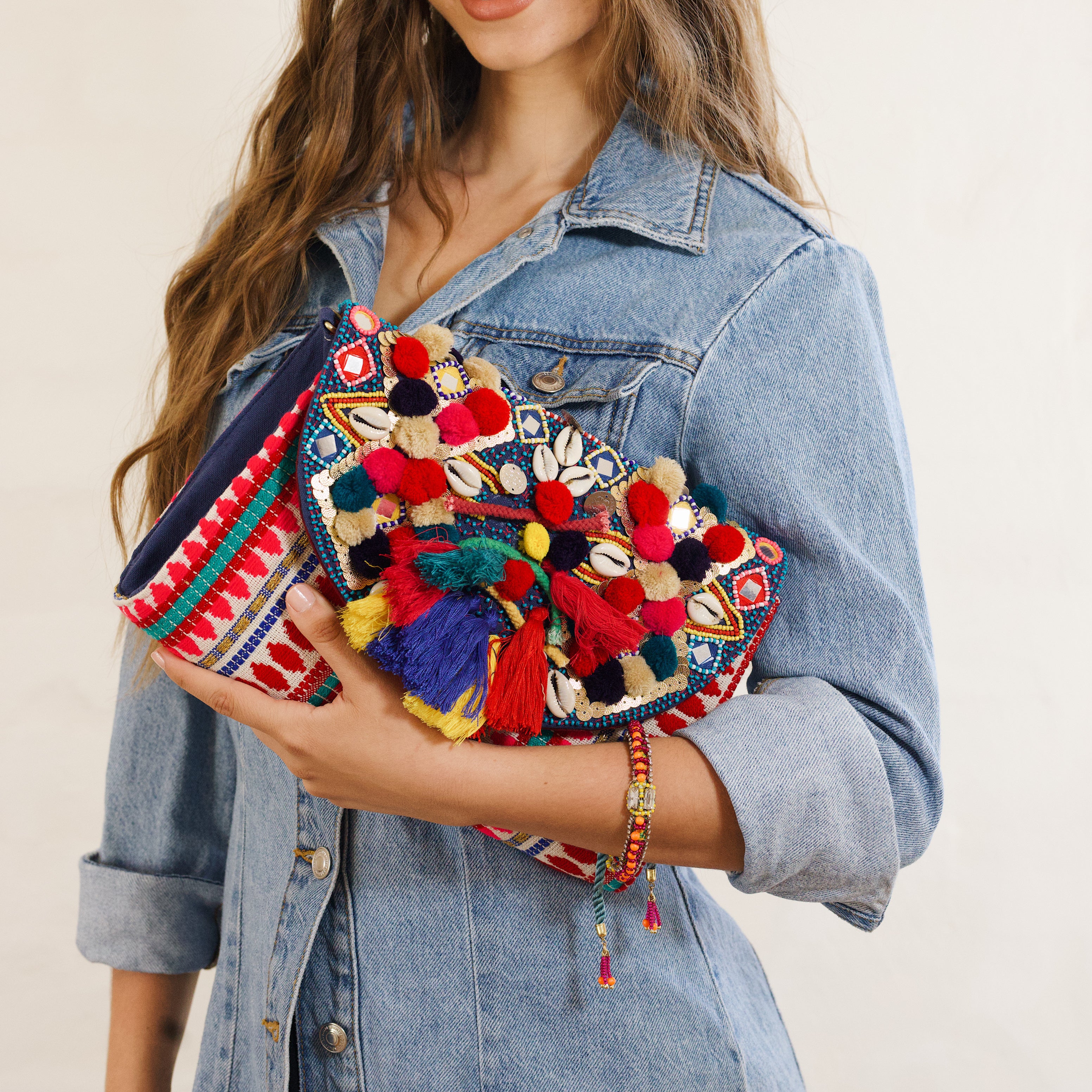 Beaded Clutch SC7218 Boho Shell Multi